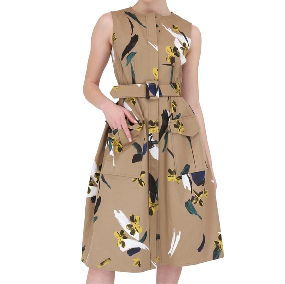 $3000 OSCAR DE LA RENTA TAN FLORAL PAINTED DRESS US 12
